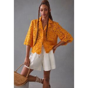 NWT Anthropologie Lace Half-Sleeve Buttondown Shirt size XL